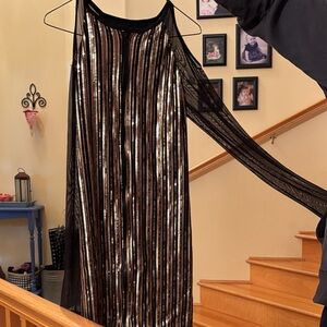 Glamorous Black and Gold cold shoulder mesh long sleeve  Dress